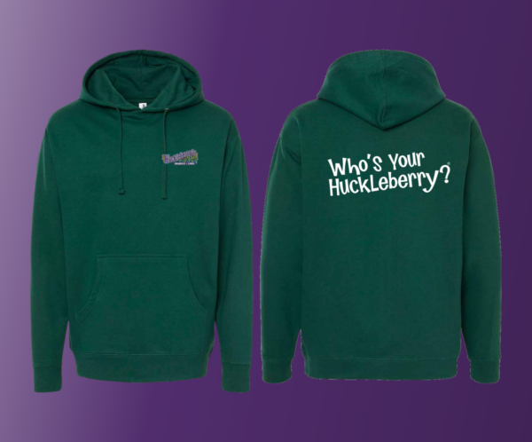 Huckleberry Pull Over Hoodie with a Huckleberry logo on the front and the slogan Who's Your Huckleberry? on the back.