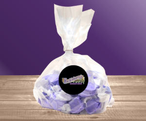 Huckleberry Taffy in a 8oz package.
