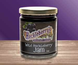 Huckleberry Hucks Jam in a 9oz jar.